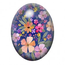 Cabochon en Verre Illustré Jardin Fleuri Multicolore sur Fond Bleu 13x18, 18x25 ou 30x40mm pour la création de bijoux fantaisie 