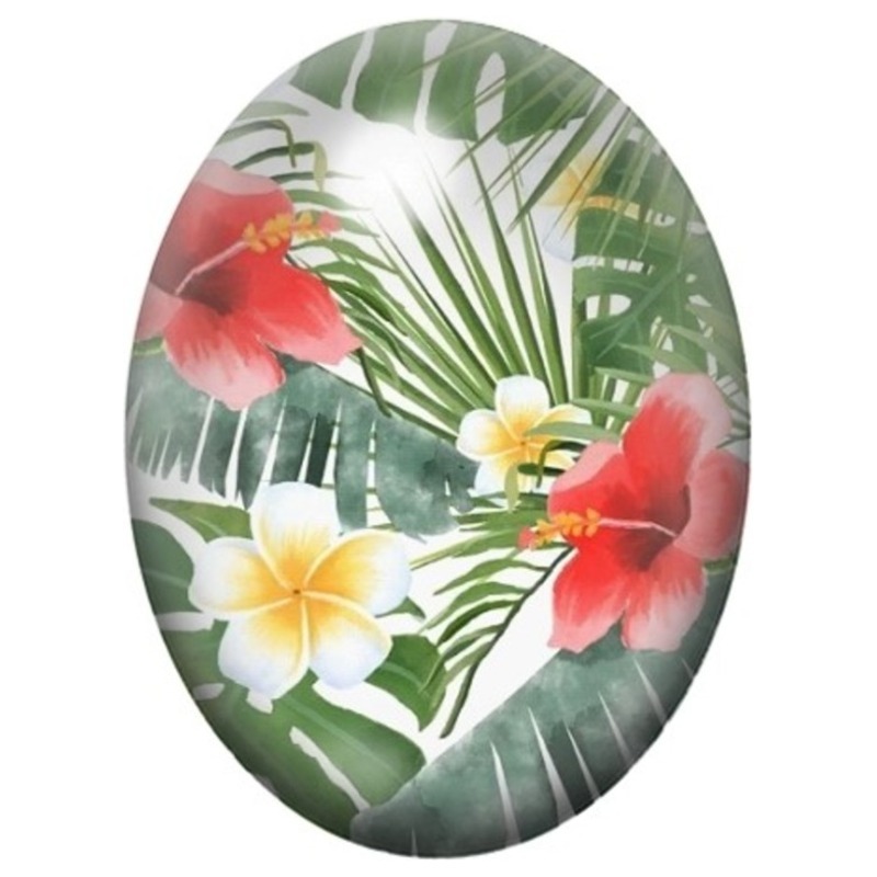 Cabochon en Verre Illustré Hibiscus Rouges et Frangipaniers Blancs 13x18, 18x25 ou 30x40mm