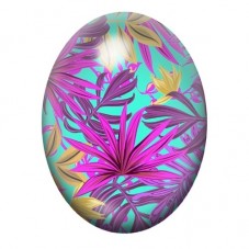 Cabochon en Verre Illustré Feuillage Tropical Rose et Turquoise 13x18, 18x25 ou 30x40mm pour la création de bijoux fantaisie - D