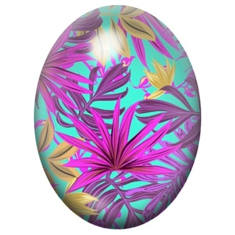 Cabochon en Verre Illustré Feuillage Tropical Rose et Turquoise 13x18, 18x25 ou 30x40mm