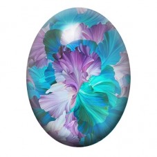 Cabochon en Verre Illustré Pétales Abstraits Turquoise et Violet 13x18, 18x25 ou 30x40mm pour la création de bijoux fantaisie - 