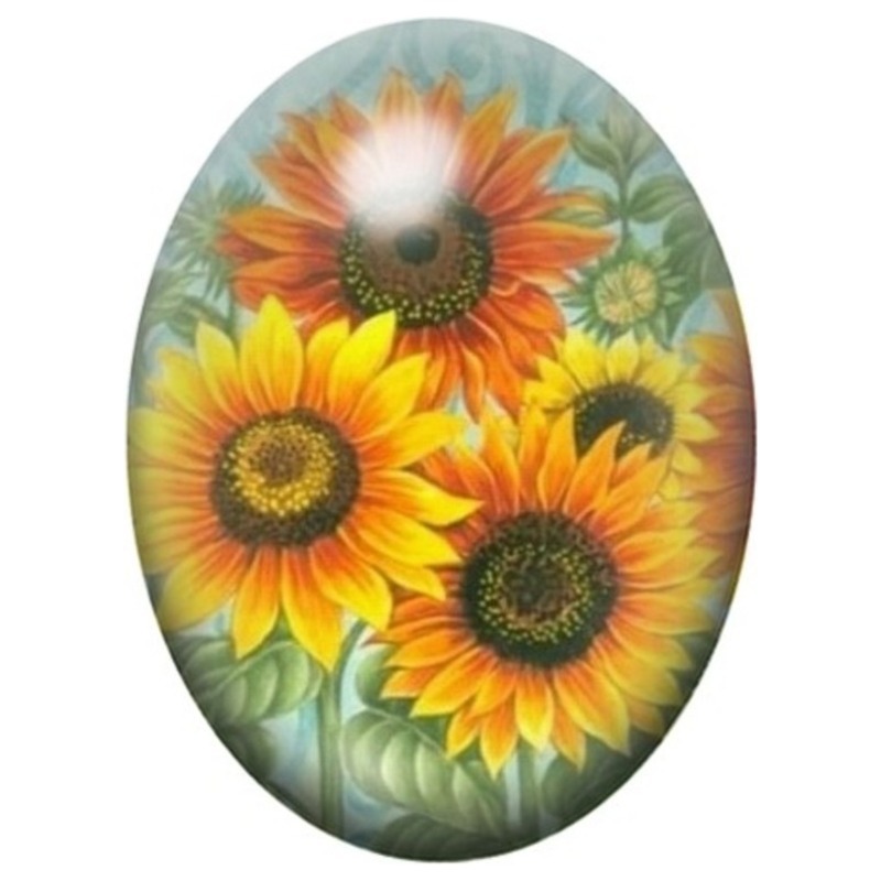 Cabochon en Verre Illustré Tournesols Lumineux 13x18, 18x25 ou 30x40mm