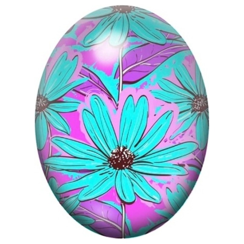 Cabochon en Verre Illustré Marguerites Turquoise sur Fond Violet 13x18, 18x25 ou 30x40mm