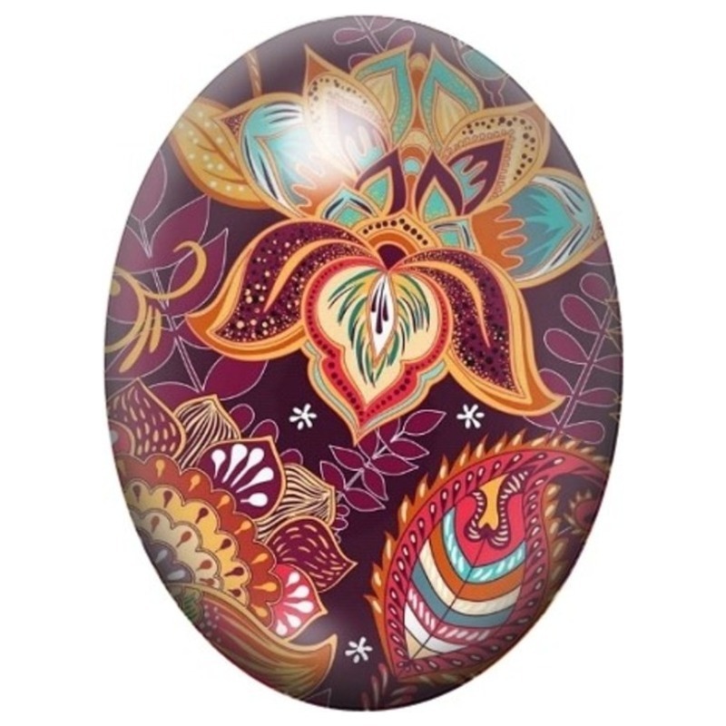 Cabochon en Verre Illustré Motif Cachemire Rouge et Or 13x18, 18x25 ou 30x40mm