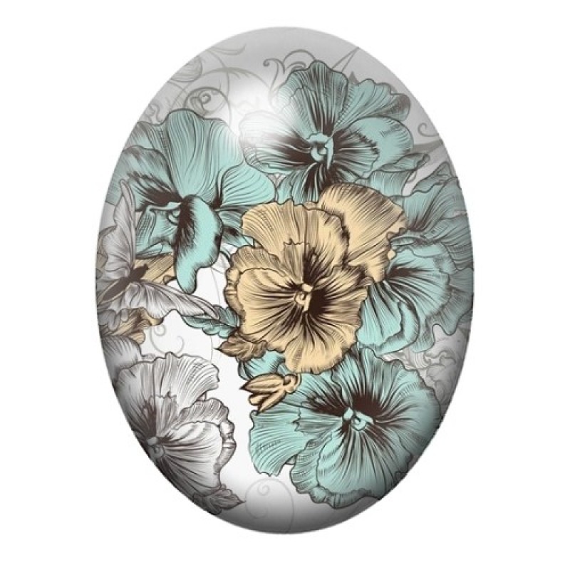 Cabochon en Verre Illustré Fleurs 13x18, 18x25 ou 30x40mm
