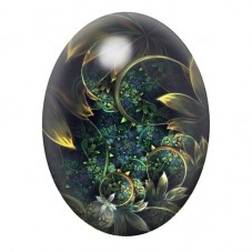 Cabochon en Verre Illustré Arabesques Végétales Vert Émeraude 13x18, 18x25 ou 30x40mm pour la création de bijoux fantaisie - DIY