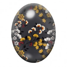 Cabochon en Verre Illustré Branche Fleurie aux Papillons Dorés 13x18, 18x25 ou 30x40mm pour la création de bijoux fantaisie - DI