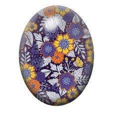 Cabochon en Verre Illustré Fleurs Folk Bleues Jaunes et Violettes 13x18, 18x25 ou 30x40mm pour la création de bijoux fantaisie -