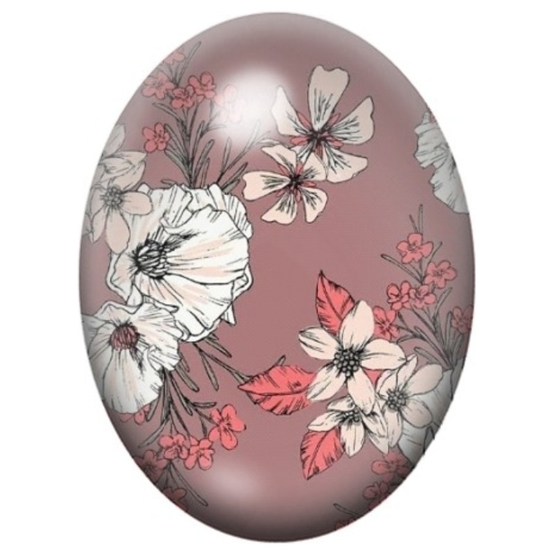 Cabochon en Verre Illustré Fleurs au Trait Noir sur Fond Rose Poudré 13x18, 18x25 ou 30x40mm