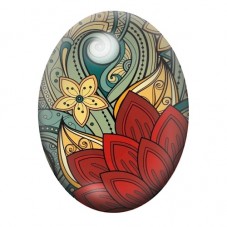 Cabochon en Verre Illustré Fleur de Lotus Rouge et Arabesques 13x18, 18x25 ou 30x40mm pour la création de bijoux fantaisie - DIY