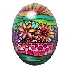 Cabochon en Verre Illustré Jardin Vitrail au Soleil Levant 13x18, 18x25 ou 30x40mm pour la création de bijoux fantaisie - DIY