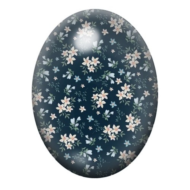 Cabochon en Verre Illustré Petites Fleurs Blanches sur Fond Bleu Nuit 13x18, 18x25 ou 30x40mm