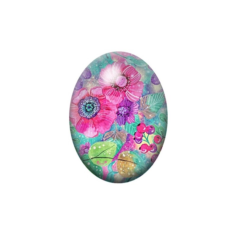 Cabochon en Verre Illustré Fleurs 13x18, 18x25 ou 30x40mm