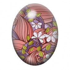 Cabochon en Verre Illustré Fleurs Stylisées Roses et Prune 13x18, 18x25 ou 30x40mm pour la création de bijoux fantaisie - DIY