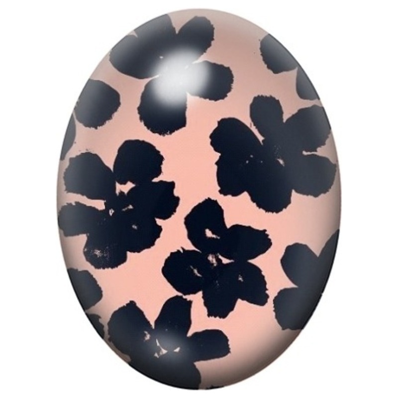Cabochon en Verre Illustré Silhouettes de Fleurs Noires sur Fond Rose 13x18, 18x25 ou 30x40mm