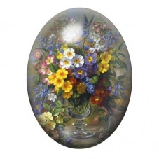Cabochon en Verre Illustré Bouquet Champêtre dans un Vase de Verre 13x18, 18x25 ou 30x40mm pour la création de bijoux fantaisie 