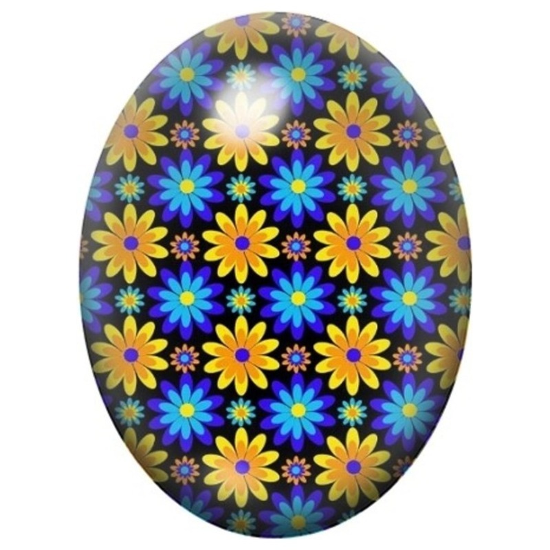 Cabochon en Verre Illustré Marguerites Multicolores sur Fond Noir 13x18, 18x25 ou 30x40mm
