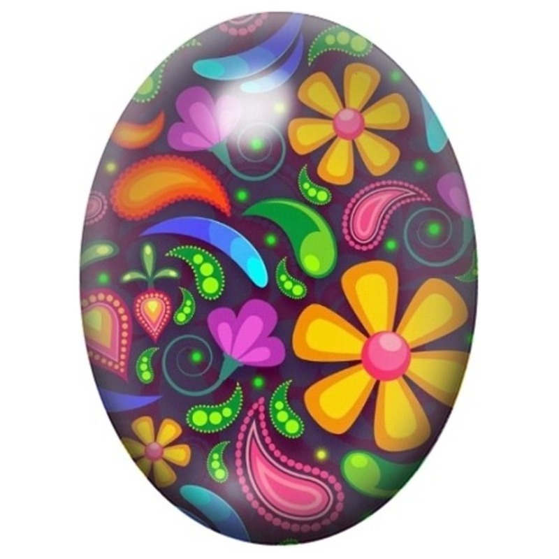 Cabochon en Verre Illustré Fleurs Pop et Motifs Cachemire 13x18, 18x25 ou 30x40mm