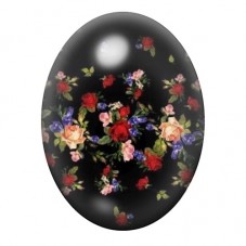 Cabochon en Verre Illustré Couronne de Roses Multicolores sur Fond Noir 13x18, 18x25 ou 30x40mm pour la création de bijoux fanta