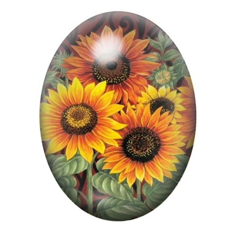 Cabochon en Verre Illustré Fleurs 13x18, 18x25 ou 30x40mm