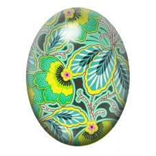 Cabochon en Verre Illustré Fleurs Art Nouveau Vertes et Turquoise 13x18, 18x25 ou 30x40mm pour la création de bijoux fantaisie -