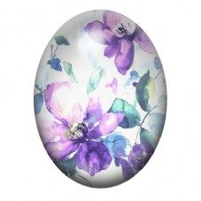 Cabochon en Verre Illustré Fleurs Aquarelle Violettes et Turquoise 13x18, 18x25 ou 30x40mm pour la création de bijoux fantaisie 