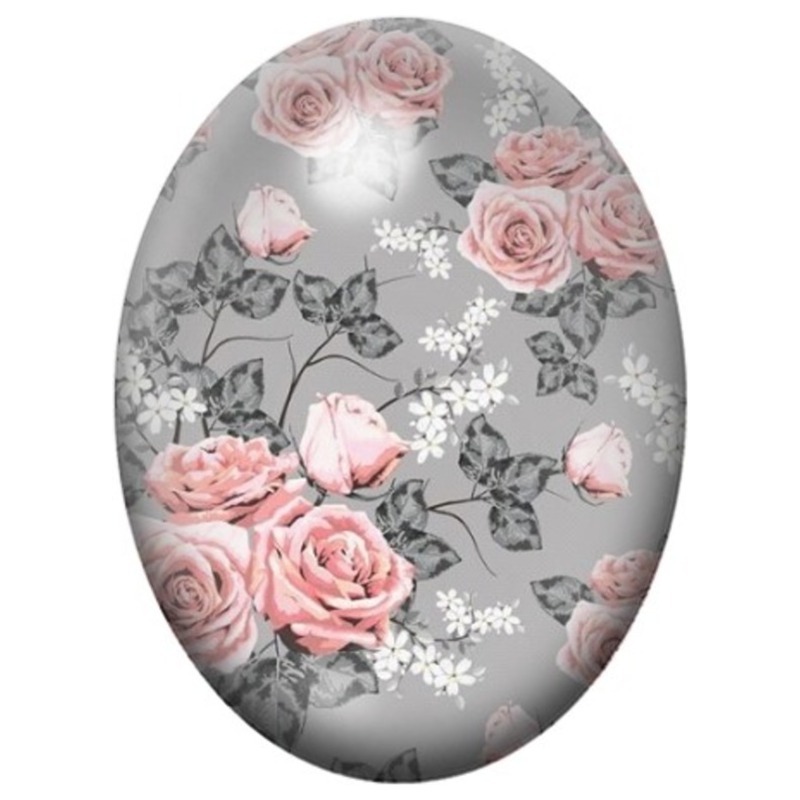 Cabochon en Verre Illustré Roses Roses et Dentelle sur Fond Gris 13x18, 18x25 ou 30x40mm