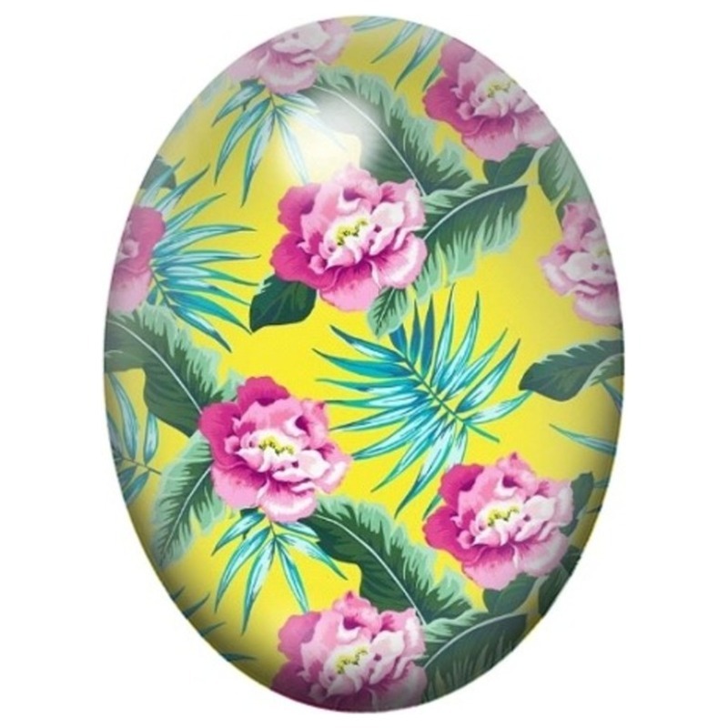 Cabochon en Verre Illustré Roses Tropicales sur Fond Jaune 13x18, 18x25 ou 30x40mm