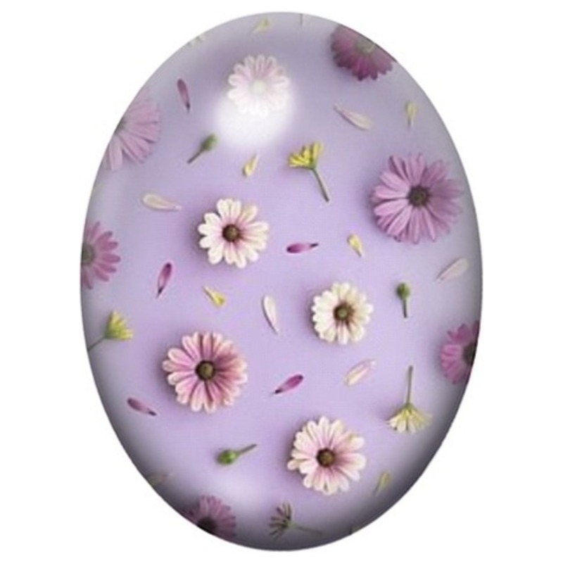 Cabochon en Verre Illustré Marguerites Pastel sur Fond Mauve 13x18, 18x25 ou 30x40mm