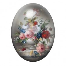 Cabochon en Verre Illustré Bouquet de Roses Pastel dans un Vase 13x18, 18x25 ou 30x40mm pour la création de bijoux fantaisie - D