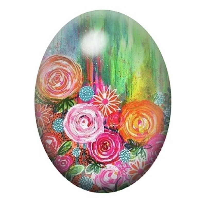 Cabochon en Verre Illustré Fleurs 13x18, 18x25 ou 30x40mm