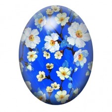 Cabochon en Verre Illustré Fleurs de Cerisier Blanches sur Fond Bleu 13x18, 18x25 ou 30x40mm pour la création de bijoux fantaisi