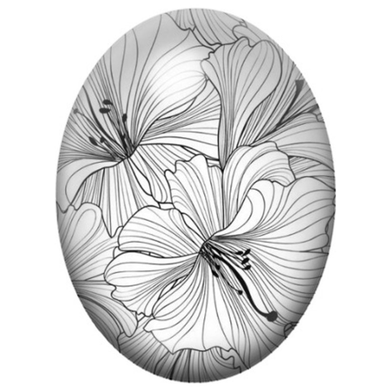 Cabochon en Verre Illustré Fleurs au Trait Noir 13x18, 18x25 ou 30x40mm