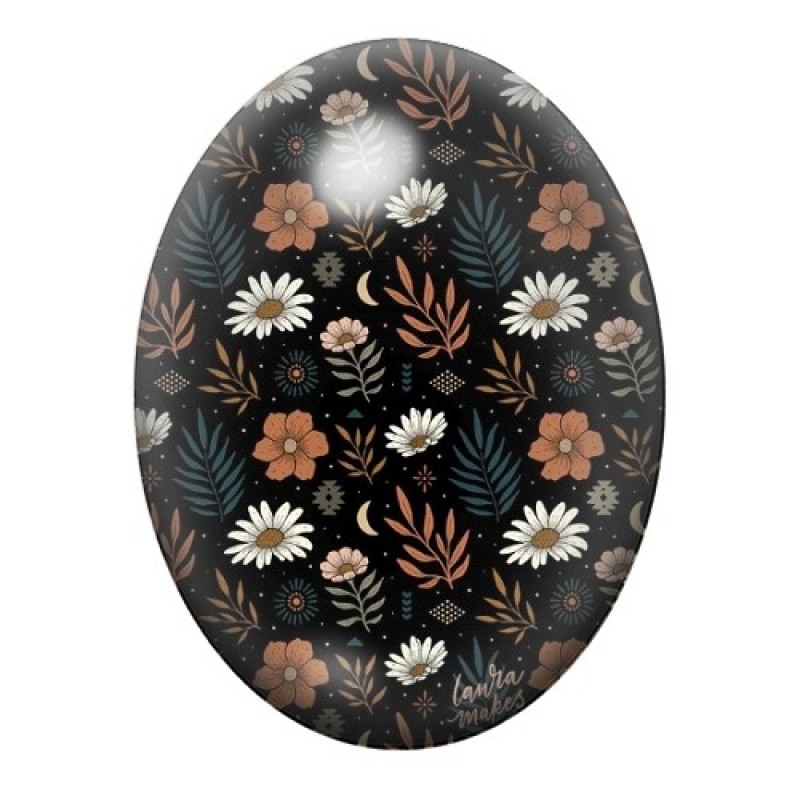 Cabochon en Verre Illustré Fleurs 13x18, 18x25 ou 30x40mm