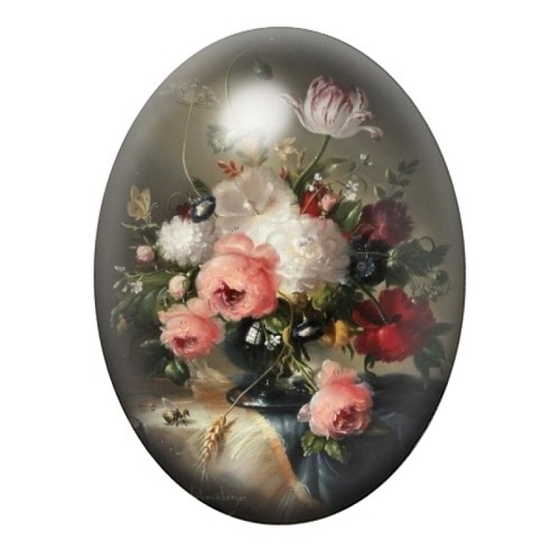 Cabochon en Verre Illustré Fleurs 13x18, 18x25 ou 30x40mm