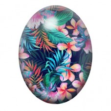 Cabochon en Verre Illustré Feuillage Tropical Multicolore sur Fond Bleu 13x18, 18x25 ou 30x40mm pour la création de bijoux fanta