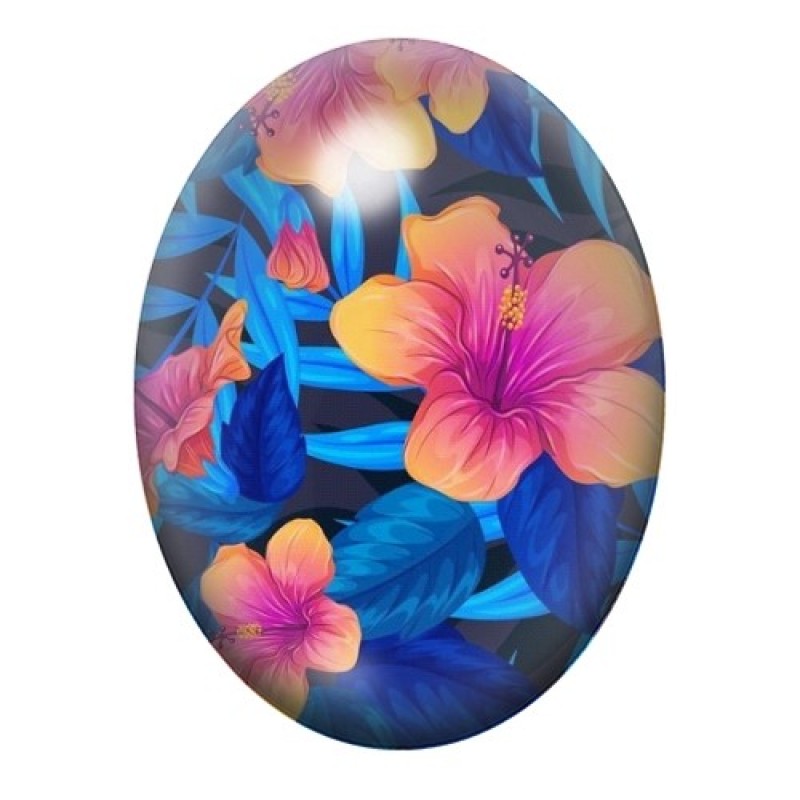 Cabochon en Verre Illustré Fleurs 13x18, 18x25 ou 30x40mm