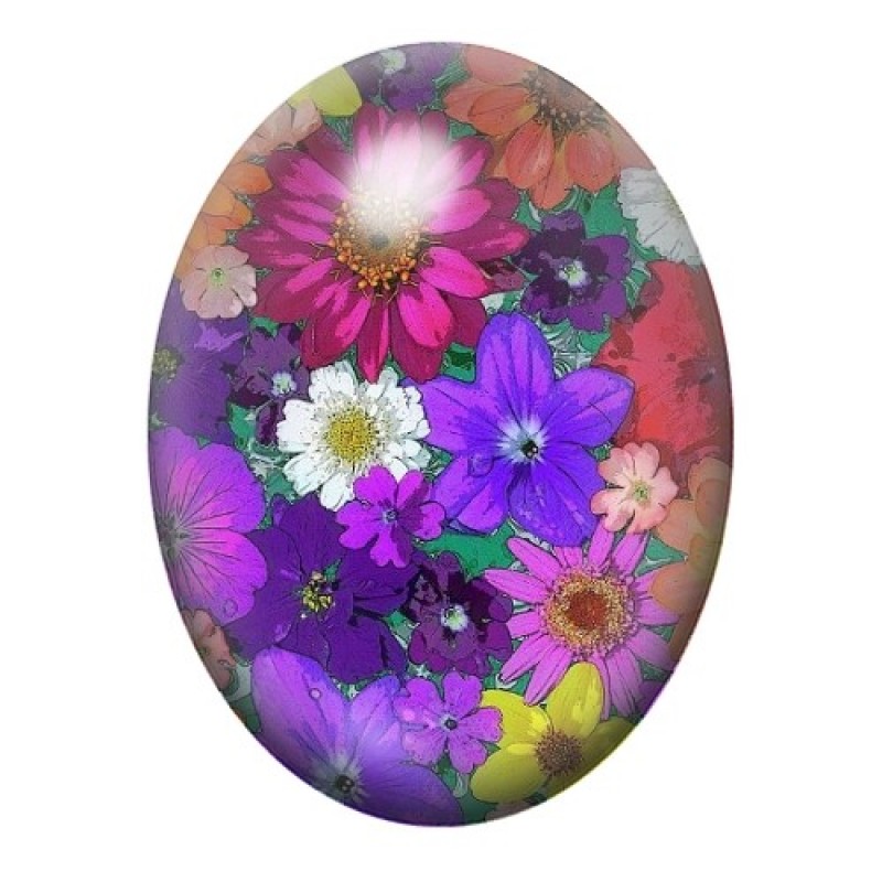 Cabochon en Verre Illustré Fleurs 13x18, 18x25 ou 30x40mm