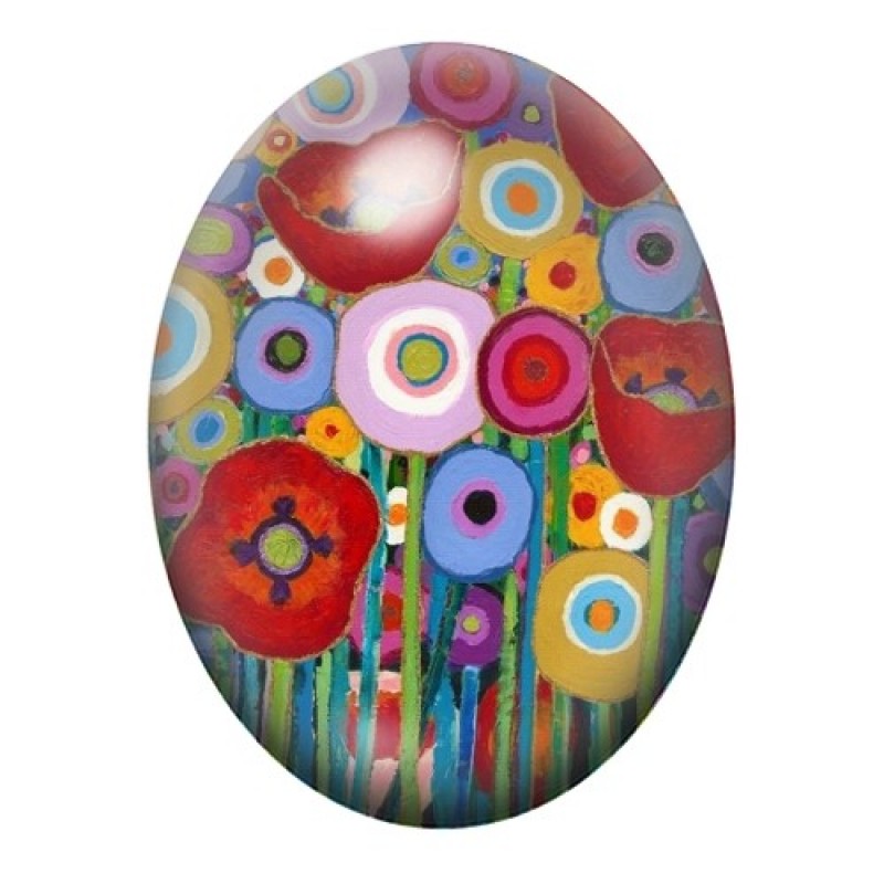 Cabochon en Verre Illustré Fleurs Rondes Pop Multicolores 13x18, 18x25 ou 30x40mm