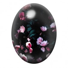 Cabochon en Verre Illustré Roses Roses sur Fond Noir 13x18, 18x25 ou 30x40mm pour la création de bijoux fantaisie - DIY
