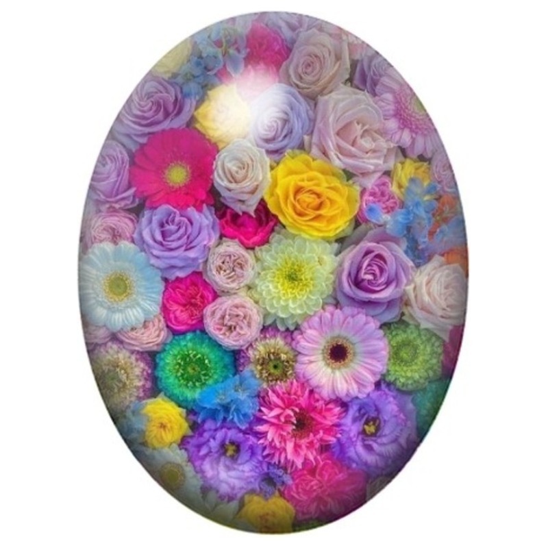 Cabochon en Verre Illustré Bouquet de Fleurs Multicolores 13x18, 18x25 ou 30x40mm