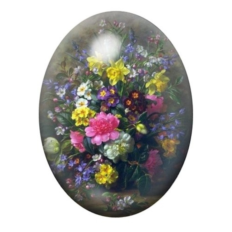 Cabochon en Verre Illustré Fleurs 13x18, 18x25 ou 30x40mm