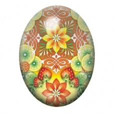 Cabochon en Verre Illustré Rosace Florale Orange et Verte 13x18, 18x25 ou 30x40mm pour la création de bijoux fantaisie - DIY
