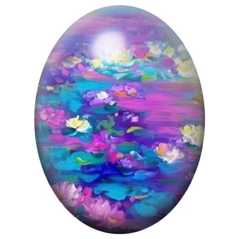 Cabochon en Verre Illustré Nénuphars au Coucher du Soleil 13x18, 18x25 ou 30x40mm