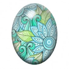Cabochon en Verre Illustré Fleur Zentangle Turquoise et Verte 13x18, 18x25 ou 30x40mm pour la création de bijoux fantaisie - DIY