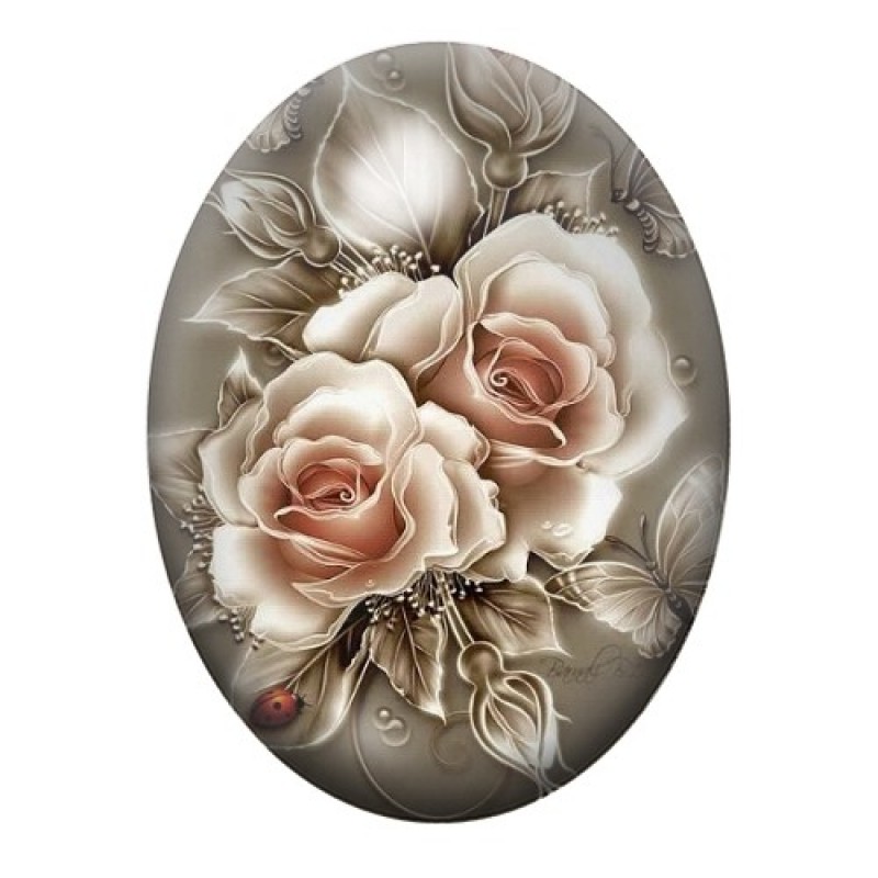 Cabochon en Verre Illustré Fleurs 13x18, 18x25 ou 30x40mm