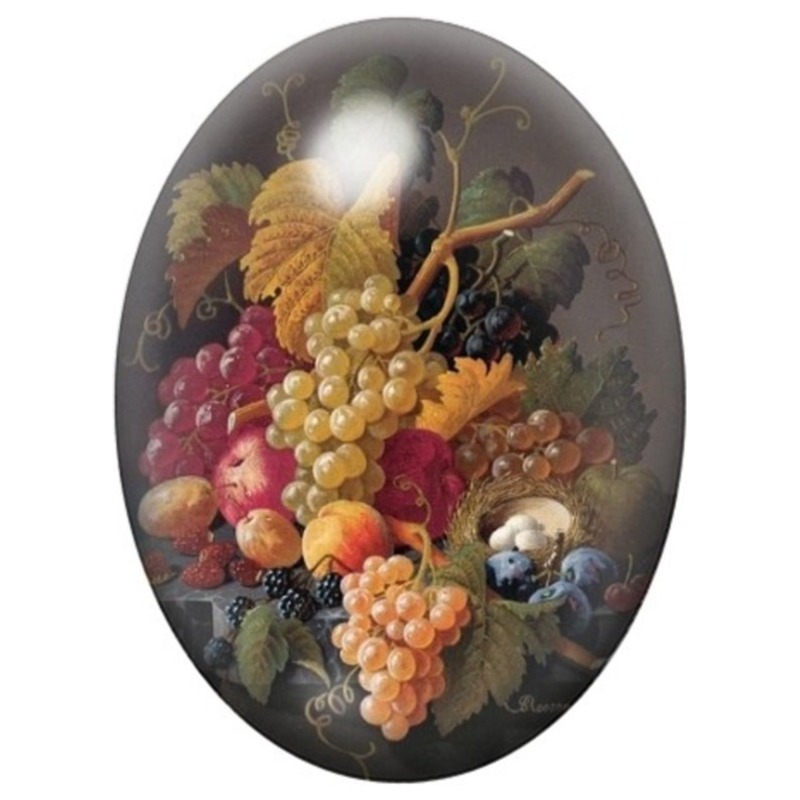 Cabochon en Verre Illustré Raisins et Fruits en Nature Morte 13x18, 18x25 ou 30x40mm