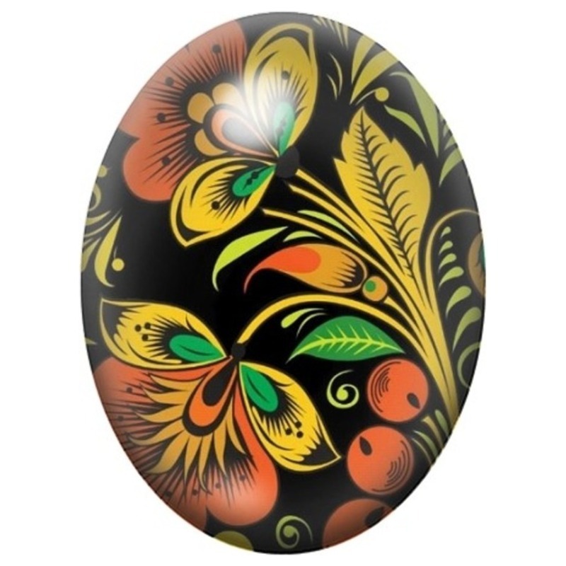 Cabochon en Verre Illustré Fleurs Folk Jaunes et Orange sur Fond Noir 13x18, 18x25 ou 30x40mm