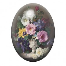 Cabochon en Verre Illustré Bouquet de Fleurs Mauves et Blanches 13x18, 18x25 ou 30x40mm pour la création de bijoux fantaisie - D