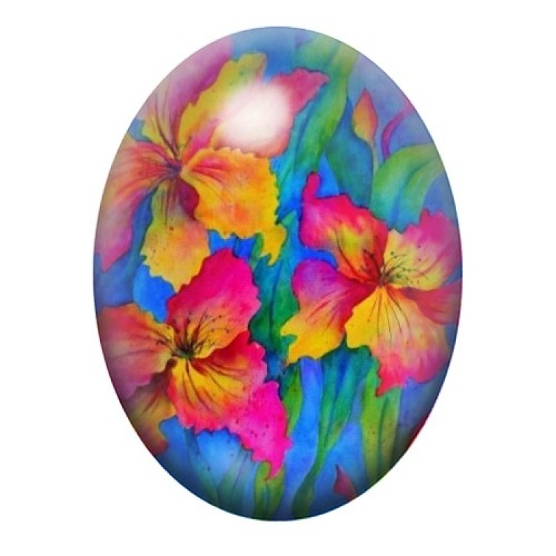 Cabochon en Verre Illustré Fleurs 13x18, 18x25 ou 30x40mm